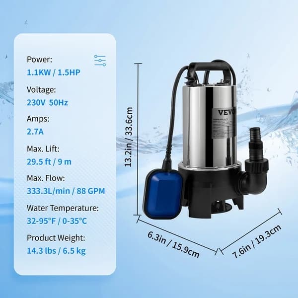 Kloakpumpe, nedsænkelig, 550W - 2200W, 1100W 1,5HK