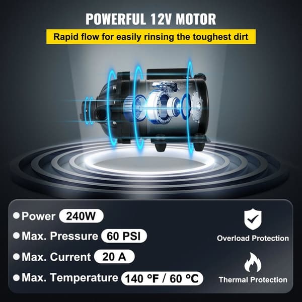 12V 240W 7GPM spolpump för husbil med självsugande funktion, säker högtrycksvattenpump, tyst och smidig drift