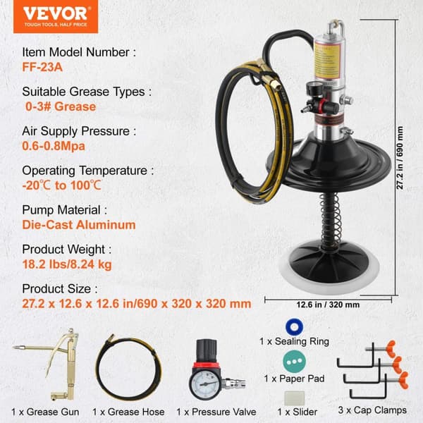 VEVOR Smörjpump, 50:1 Tryckförhållande, Hållbar Die-Cast Aluminium, Bred Temperaturintervall,Täckt pump