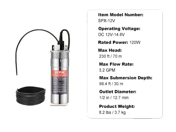 VEVOR Nedsænkelig Pumpe, 120W Effekt, 230 ft Maksimal Højde,3,2 GPM