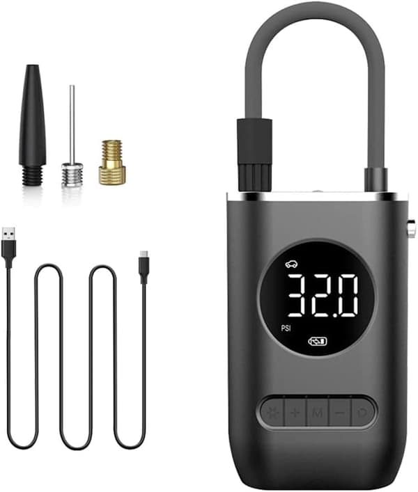 Däckinflator Bärbar luftkompressor, Max 150 PSI elektrisk luftpump med Auto-Stop Design, Smart luftpump med LED-ljus, sladdlös däckpump