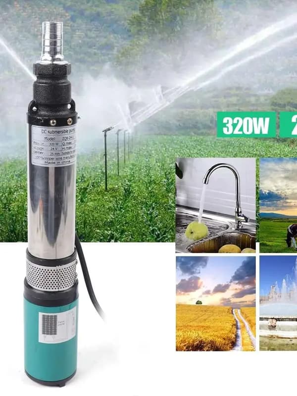 Sukellus syväkaivovesipumppu, 320W teho, 25m nostokorkeus,Hopea, 24V, EU