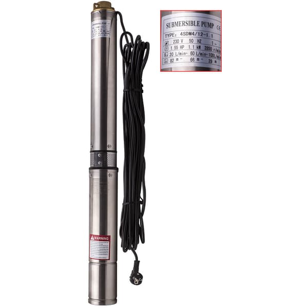 Borehulssænkpumpe, 1100W, 6600 L/H