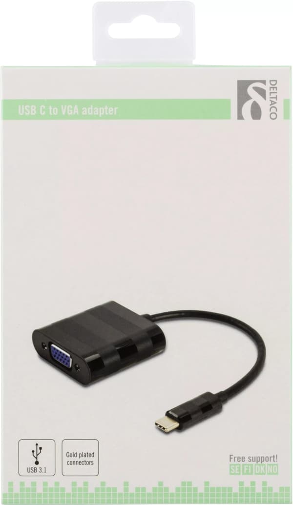 DELTACO sovitin USB 3.1 - VGA, USB Type C uros - VGA naaras, musta