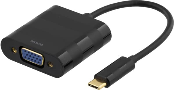 DELTACO sovitin USB 3.1 - VGA, USB Type C uros - VGA naaras, musta