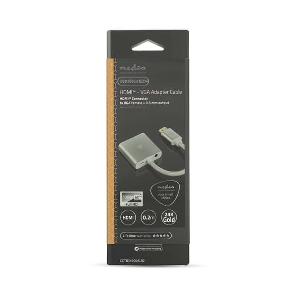 Nedis VGA-adapter | HDMI™ Kontakt | VGA hona 15p | Guldplaterad | Rak | Aluminium | Silver | Kartong med täckt fönster