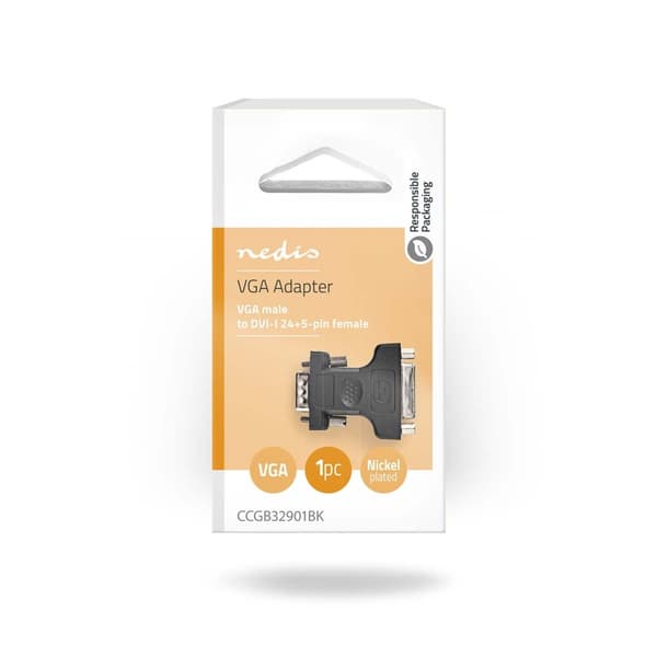 Nedis VGA-adapter | VGA Hane | DVI-I 24+5-Pin Hona | Nickelplaterad | Rak | ABS / Metall | Svart | Blister