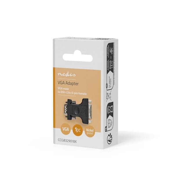 Nedis VGA-adapter | VGA Hane | DVI-I 24+5-Pin Hona | Nickelplaterad | Rak | ABS / Metall | Svart | Blister