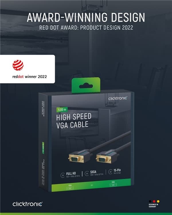 ClickTronic VGA-kabel Premium-kabel | 1x VGA-kontakt 1x VGA-kontakt | 5,0 m | SXGA @ 75 Hz