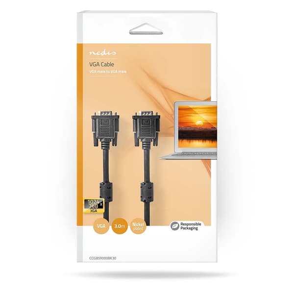Nedis VGA-kabel | VGA Hane | VGA Hane | Nickelplaterad | Maximal upplösning: 1024x768 | 3.00 m | Rund | ABS | Svart | Låda