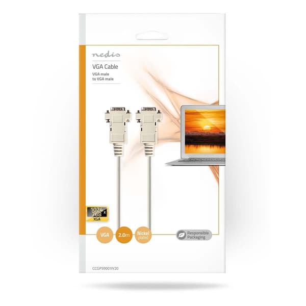 Nedis VGA-kabel | VGA Han | VGA Han | Nikkelplateret | Maksimal opløsning: 1024x768 | 2.00 m | Runde | ABS | Elfenben | Konvolut