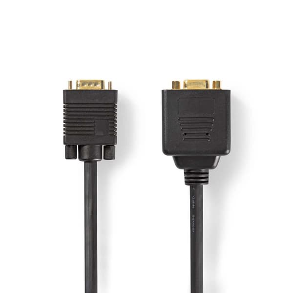 Nedis VGA-kabel | VGA Hane | 2x VGA hona | Guldplaterad | Maximal upplösning: 1280x768 | 0.20 m | Rund | ABS | Svart | Kuvert