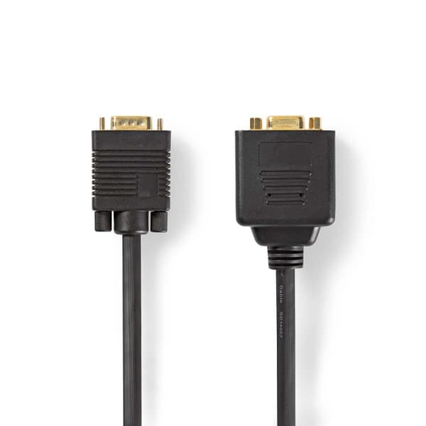 Nedis VGA-kabel | VGA Han | 2x VGA Hun | Gull belagt | Maksimum oppløsning: 1280x768 | 0.20 m | Rund | ABS | Sort | Konvolutt