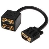 AssmannVGA Monitor Y distributionskabel, HD15 - 2xHD15, M/F, 0,2m, passiv, UL, guld, svart (AK-310400-002-S)