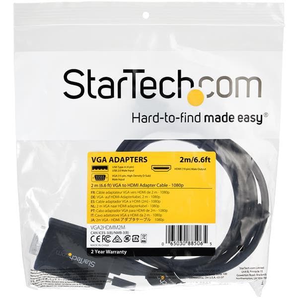 StarTech.com 2 m (6,6 jalkaa) VGA-HDMI-sovitinkaapeli USB-äänellä - Videoliitännän muunnin - HDMI / VGA / USB - USB, HD-15 (VGA) (M) - HDMI (M) - 2 m