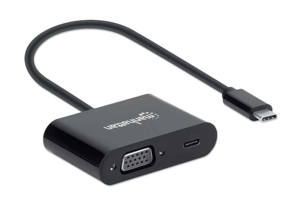 Manhattan USB-C till USB-C (med strömförsörjning) och VGA-omvandlarkabel, 1080p, 5 Gbps (USB 3.2 Gen 1), Thunderbolt 3-kompatibel, 19,5 cm, hane till