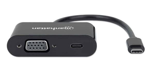 Manhattan USB-C till USB-C (med strömförsörjning) och VGA-omvandlarkabel, 1080p, 5 Gbps (USB 3.2 Gen 1), Thunderbolt 3-kompatibel, 19,5 cm, hane till