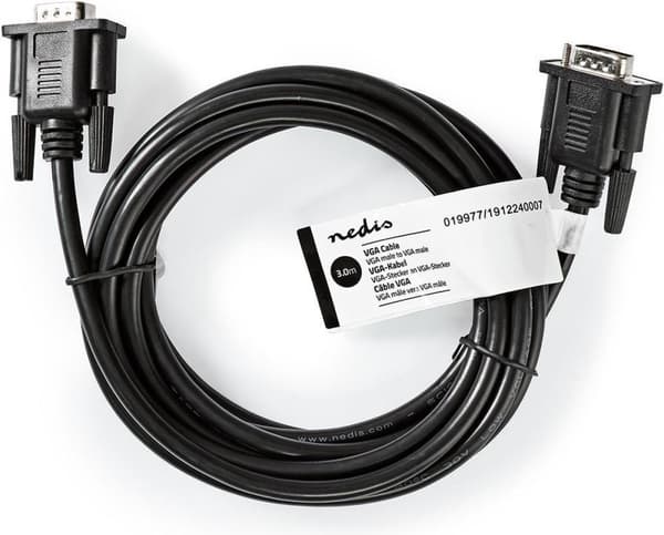 Nedis CCGT59000BK30. Kabellängd: 3 m, anslutning 1: VGA (D-Sub), anslutning 2: VGA (D-Sub). Kvantitet