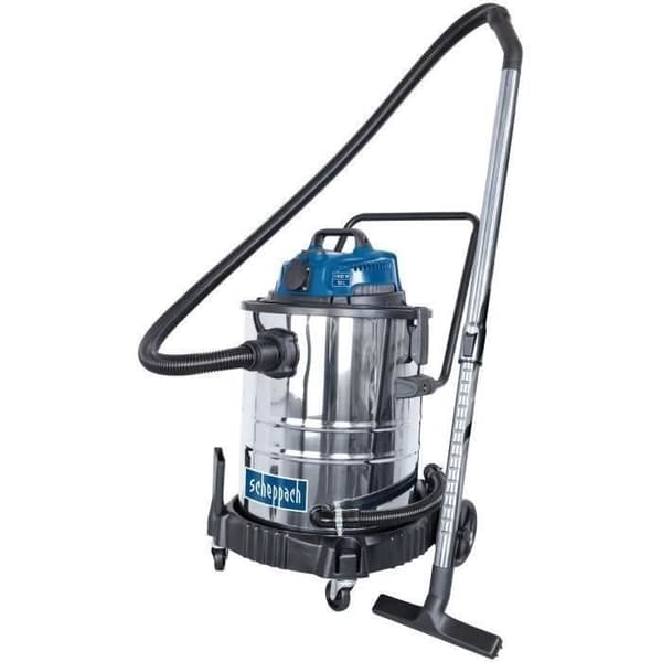 SCHEPPACH 50L 1400W våt- och torrdammsugare med 200W synkron kontakt + en kombinerad borste, ett spaltverktyg, ett skumfilter, Blå, Rostfritt stål