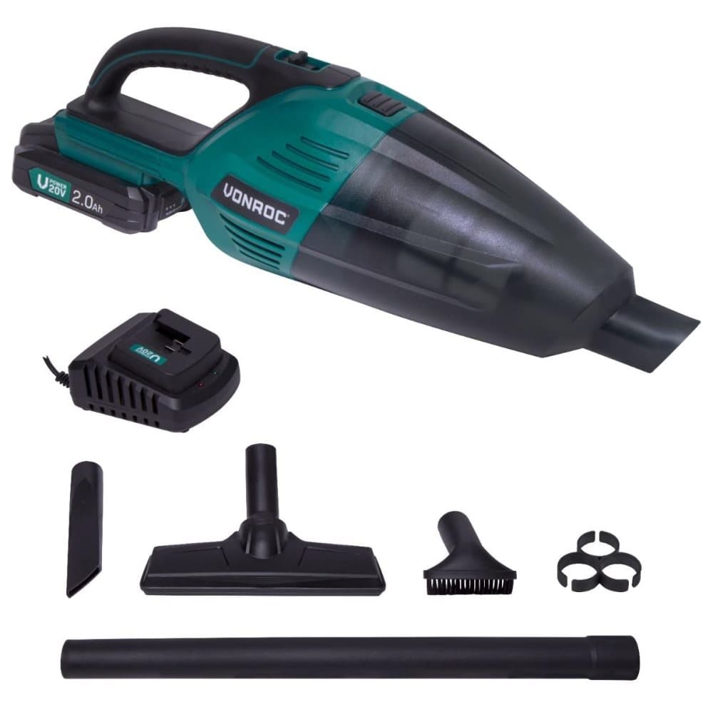 VONROC Kraftfull batteridriven dammsugare 20V - 2.0Ah | Inkl. batteri och snabbladdare