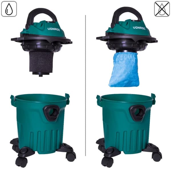 VONROC Våt och torrdammsugare 1000W – 12L tank – 5m strömkabel
