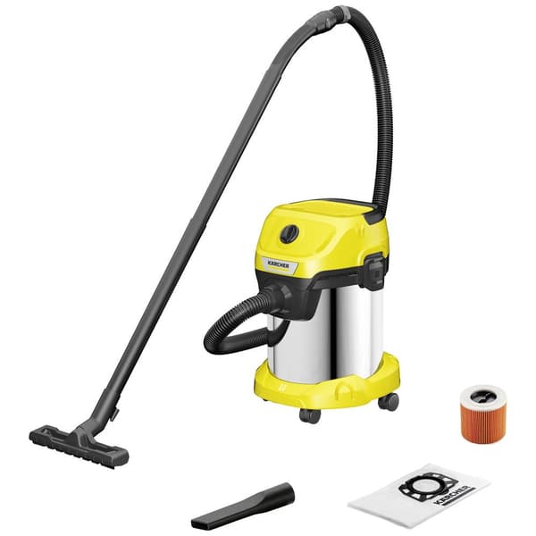 Kärcher Home & Garden WD 3 S V-17/4/20 1.628-135.0 Grovdammsugare 1000 W 17 l Lövblås Rostfritt stål, Gul