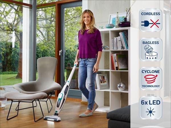 Trådlös 2-i-1 golvdammsugare Leifheit Regulus PowerVac 11925, multifunktionell dammsugare 20V, batteritid 40min, vit