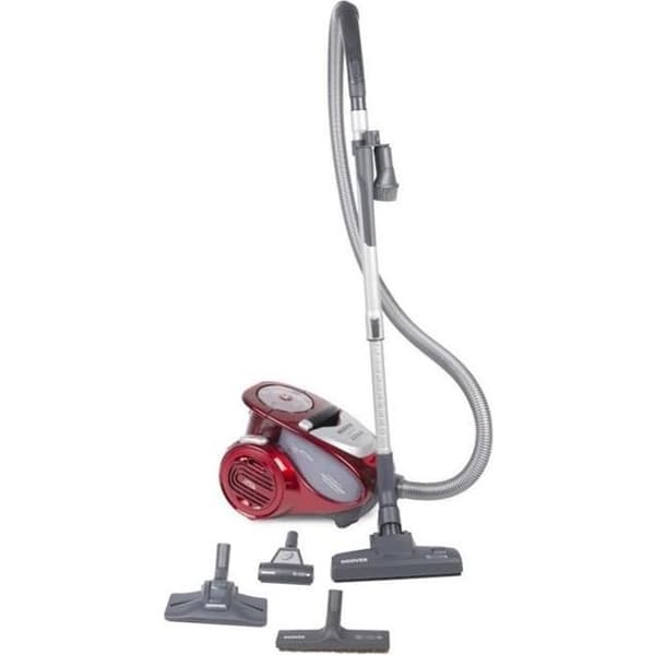 HOOVER XP81_XP25 påslös kanisterdammsugare, kraftfull 800W kompakt cyklonteknologi Stor kapacitet 1,5 l husdjurshårborste Röd, Metallisk
