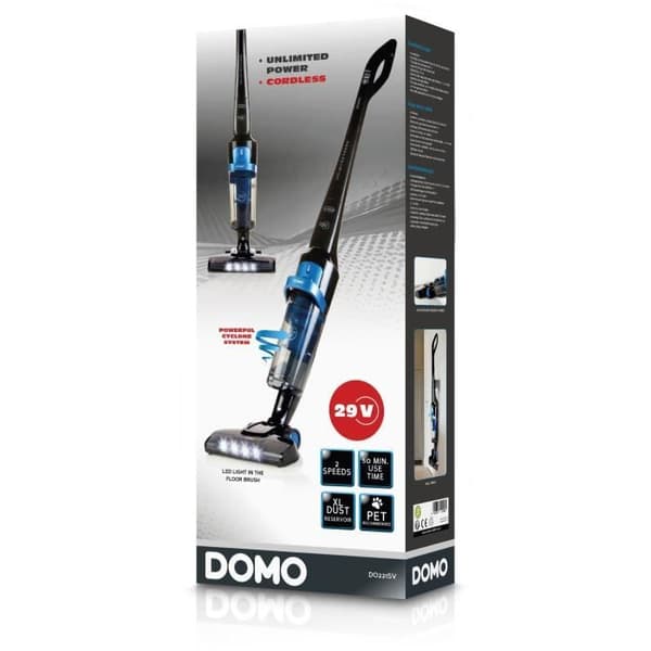 DOMO DO221SV - Upprättstående dammsugare - Rengöringsläge: Torr - Uppsamlarkapacitet: 1 liter - På batteri - 29V