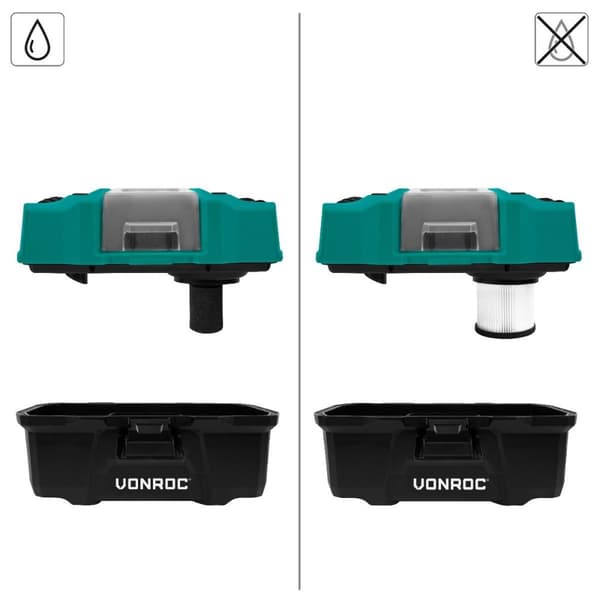 VONROC Bärbar dammsugare 20V – 2.0Ah | Inkl. Tillbehör,  batteri och snabbladdare