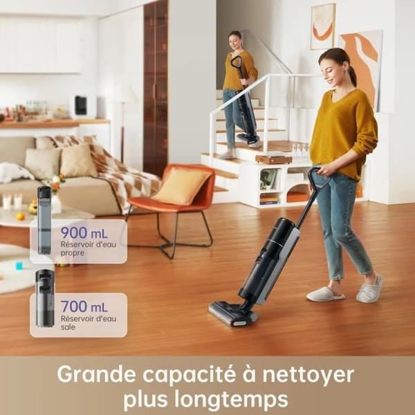 Dreame H12 Pro Vakuumrengöring Dry och våt intelligent renare trådlös, självrengöringsborste, LED -skärm, 900 ml vattentank