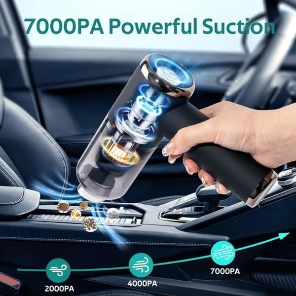 DÄCK Handdammsugare - 4000mAh USB uppladdningsbar sladdlös dammsugare - 4 i 1 - Kraftfull 7000Pa - Svart