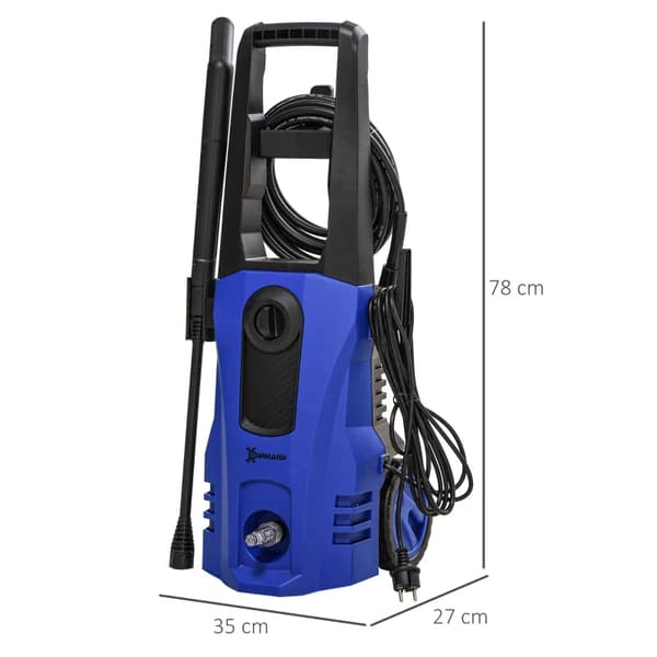 Rootz højtryksrenser - 5 stk. Tilbehør - Justerbar sprøjtedyse - 150 bar tryk - 1800 W - Maks. 510 l/t - 2 hjul - Blå + Sort - 35 x 27 x 78 cm
