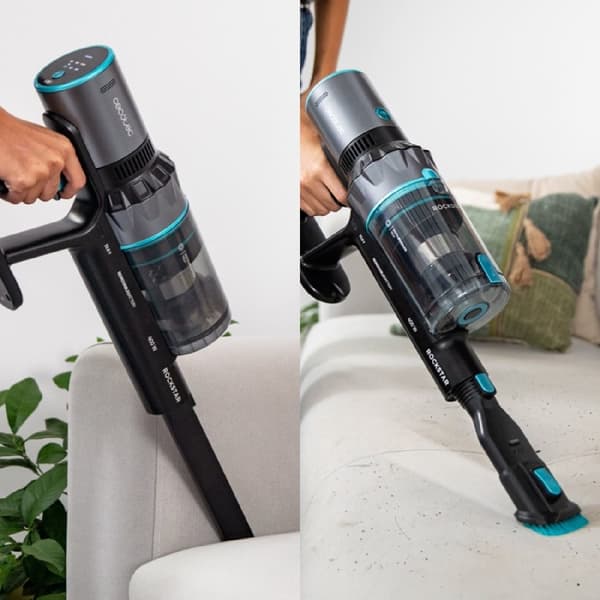 Cecotec 3-in-1 upright vacuum cleaner with parallel cyclone. 400 W, 30 kPa, and 120 aW power. 65-minute autonomy. Flexible tube, Jalisco brush, and s