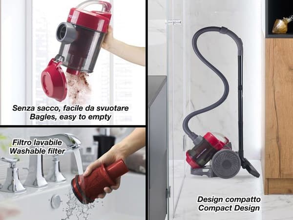 Beper Canister Dammsugare - P202ASP200 - Cyclonic Canister Dammsugare, 800 Watt, Röd, W, 3 liter