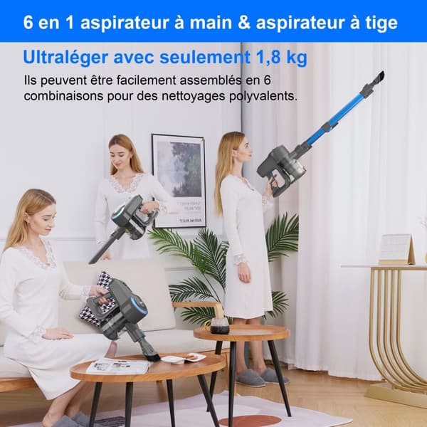 Trådløs Støvsuger, Ultra-Let Design, 40 minutters Batteritid, Blå, EU