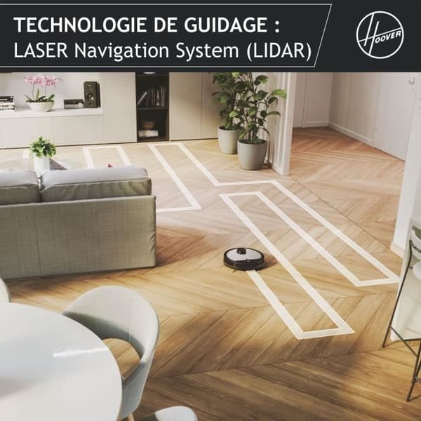 Hoover HG510D Dry Robot Dammsugare - WIFI - Laser Navigation - XL Borste - 90 min autonomi - Kraftfull - Ultra tyst 68 dBA