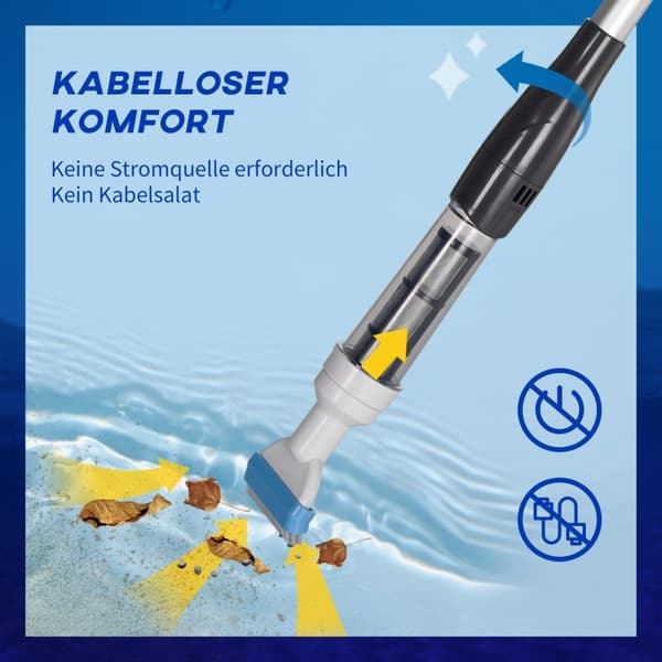 Rootz poolstøvsuger - Trådløs poolrens - Letvægts poolstøvsuger - Trådløs betjening - Høj sugekraft - Længdejusterbart håndtag - Ø6 x 106-162H cm - AB