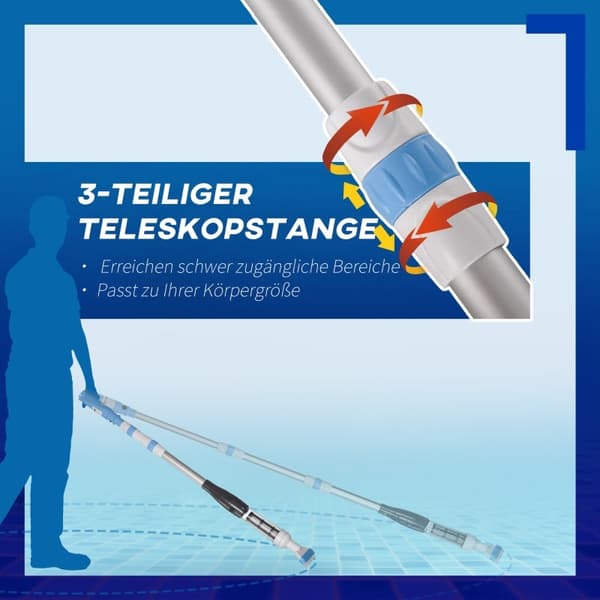 Rootz poolstøvsuger - Trådløs poolrens - Letvægts poolstøvsuger - Trådløs betjening - Høj sugekraft - Længdejusterbart håndtag - Ø6 x 106-162H cm - AB