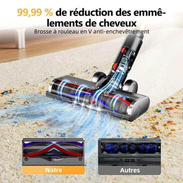Trådlös Vakuum Rör 75,000pa/680W/70min/6*2200mAh, 2.2L Kapacitet, Trådlös Vakuum med Anti-trassel V Borste