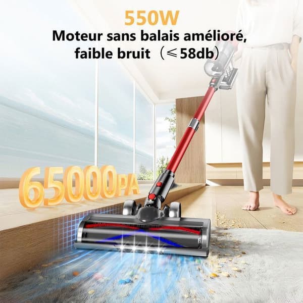 Trådlös Vakuum Rör 75,000pa/680W/70min/6*2200mAh, 2.2L Kapacitet, Trådlös Vakuum med Anti-trassel V Borste
