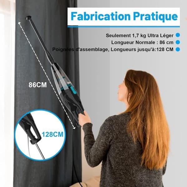 Trådbunden kvastdammsugare, kraftfull dammsugare, INSE, R3S, Blå, multifunktion 2 i 1, 1,75KG, 16KPa, 400W, stor kapacitet på 0,8L,