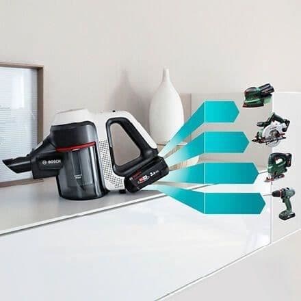 BOSCH BBS711W - Obegränsad sladdlös multifunktions kvastdammsugare vit - Ström för alla 18 V litiumjon 3Ah batteri