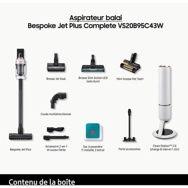 Kvastdammsugare med Clean Station SAMSUNG Bespoke Jet Plus Komplett VS20B95C43W - 210 AW