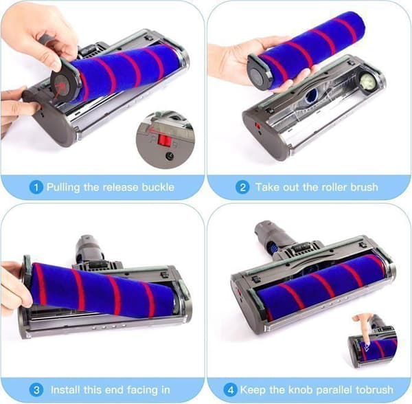 Borste kompatibel för Dyson V7 V8 V10 V11 V15 V16, direktdriven rengöringsturboborstetillbehör med 4 LED-lampor