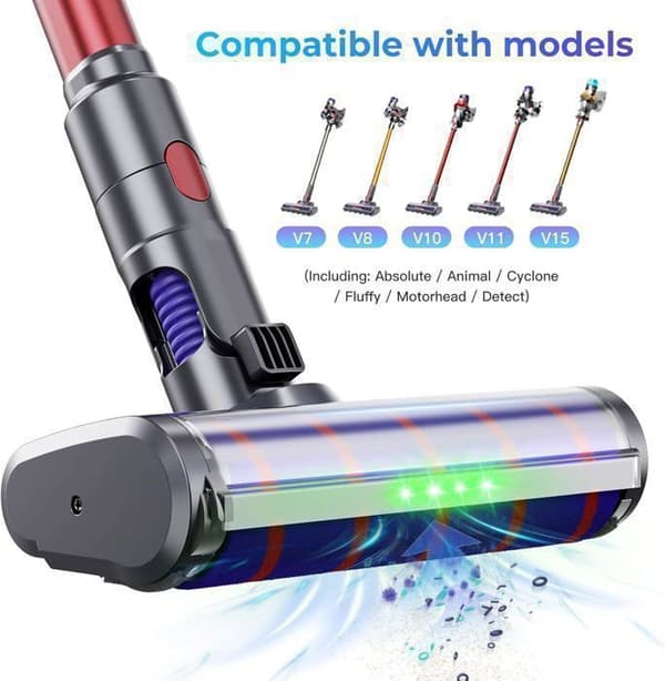 Borste kompatibel för Dyson V7 V8 V10 V11 V15 V16, direktdriven rengöringsturboborstetillbehör med 4 LED-lampor