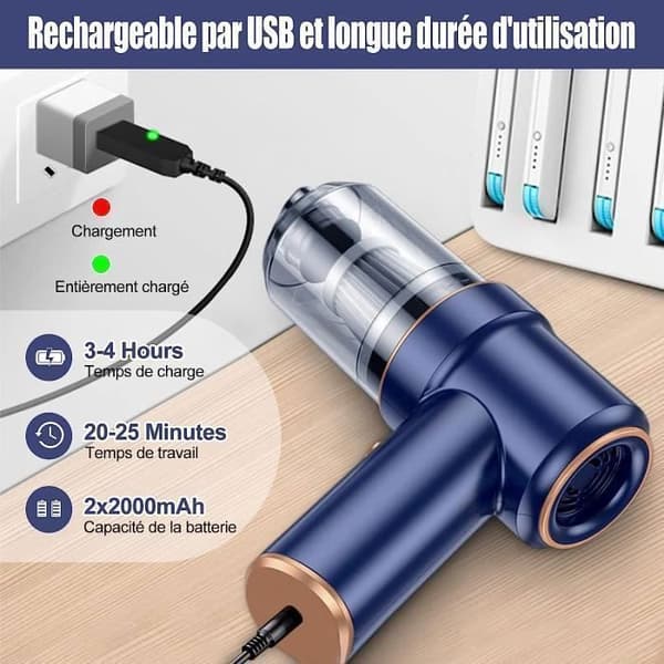 Sladdlös handdammsugare för bil, 120W 4000mA Kraftfull minidammsugare, handdammsugare med LED-ljus och tvättbart HEPA-filter