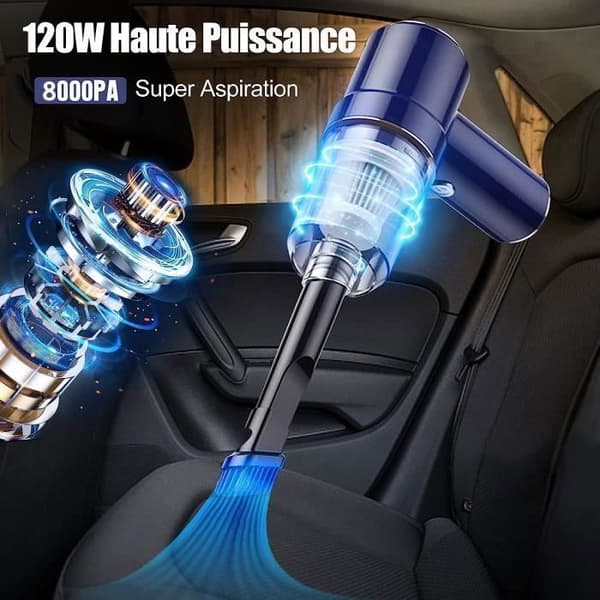 Sladdlös handdammsugare för bil, 120W 4000mA Kraftfull minidammsugare, handdammsugare med LED-ljus och tvättbart HEPA-filter