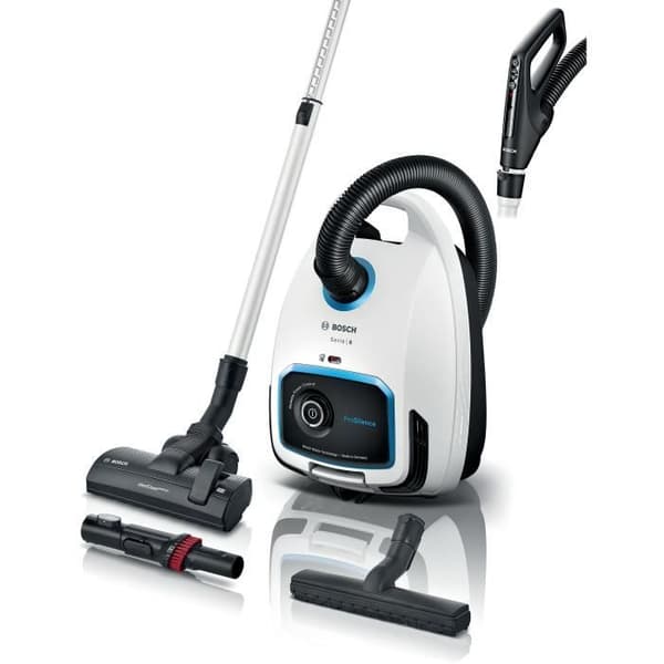 BOSCH BGB6SIL1 - dammsugare med påse - Series 6 ProSilence - vit - kraftdimmer vid handtaget - 66 dB - ULPA - 12m - 4,5L påse Vit