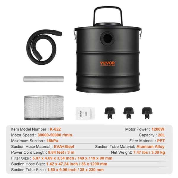 Askesugerens 1200W, 20L Kapacitet, HEPA Filtrering, Lang Slange,220V1200W20L220V1200W20L
